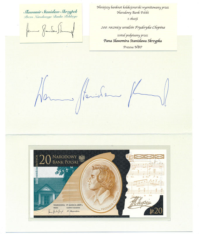 20 złotych 2009 z podpisem prezesa Narodowego Banku Polskiego Stanisława Skrzypka - RZADKOŚĆ
